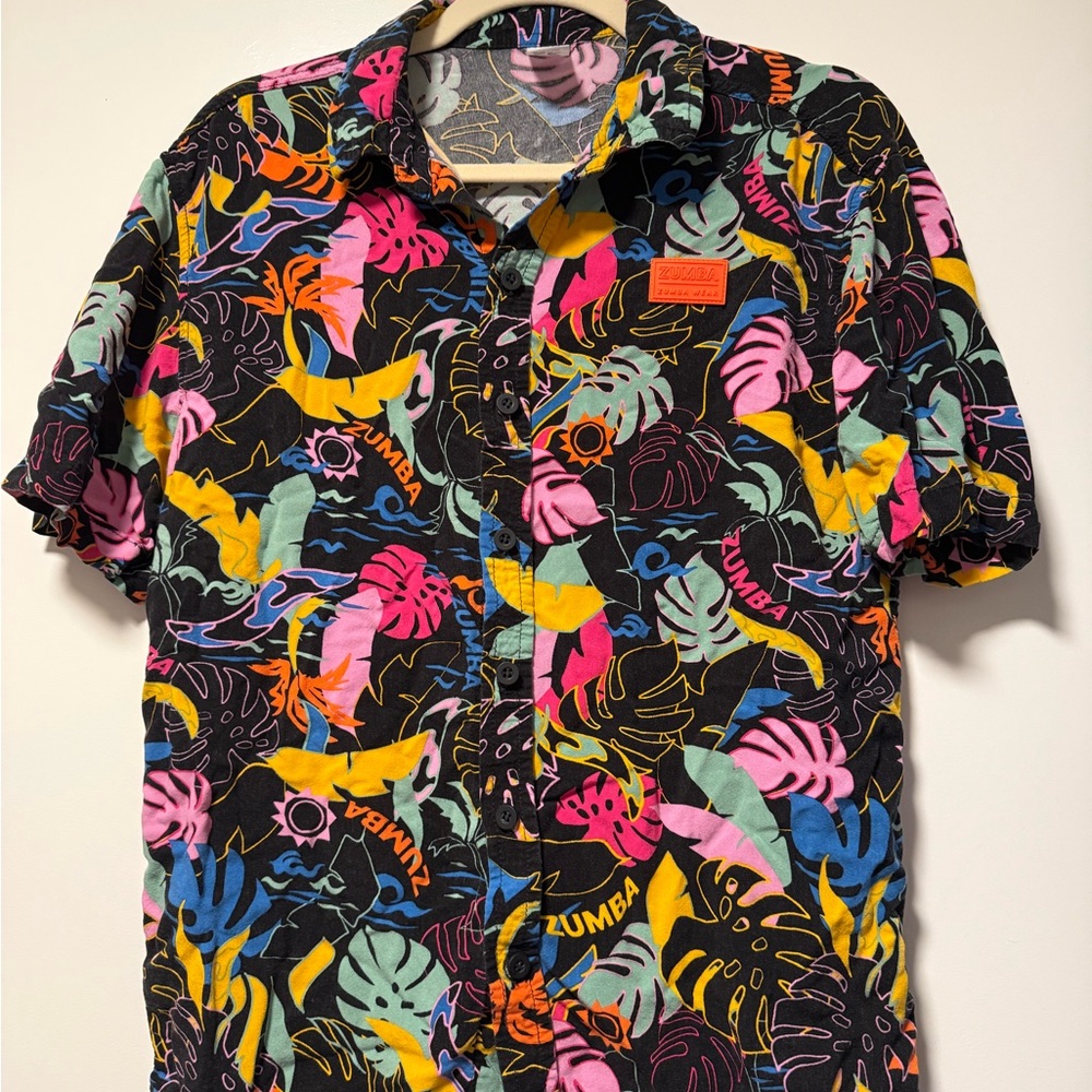 Zumba Fitness Black and Pink Casual Button Down Shirt